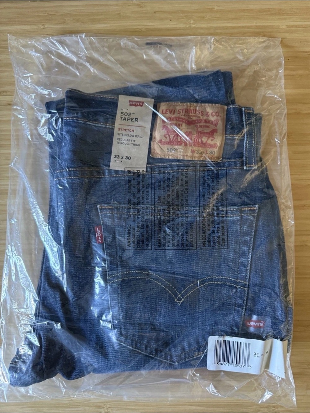 NWT Levi’s 502 Jeans Mens 33x30 Blue Regular Taper Stretch Denim Dark Wash